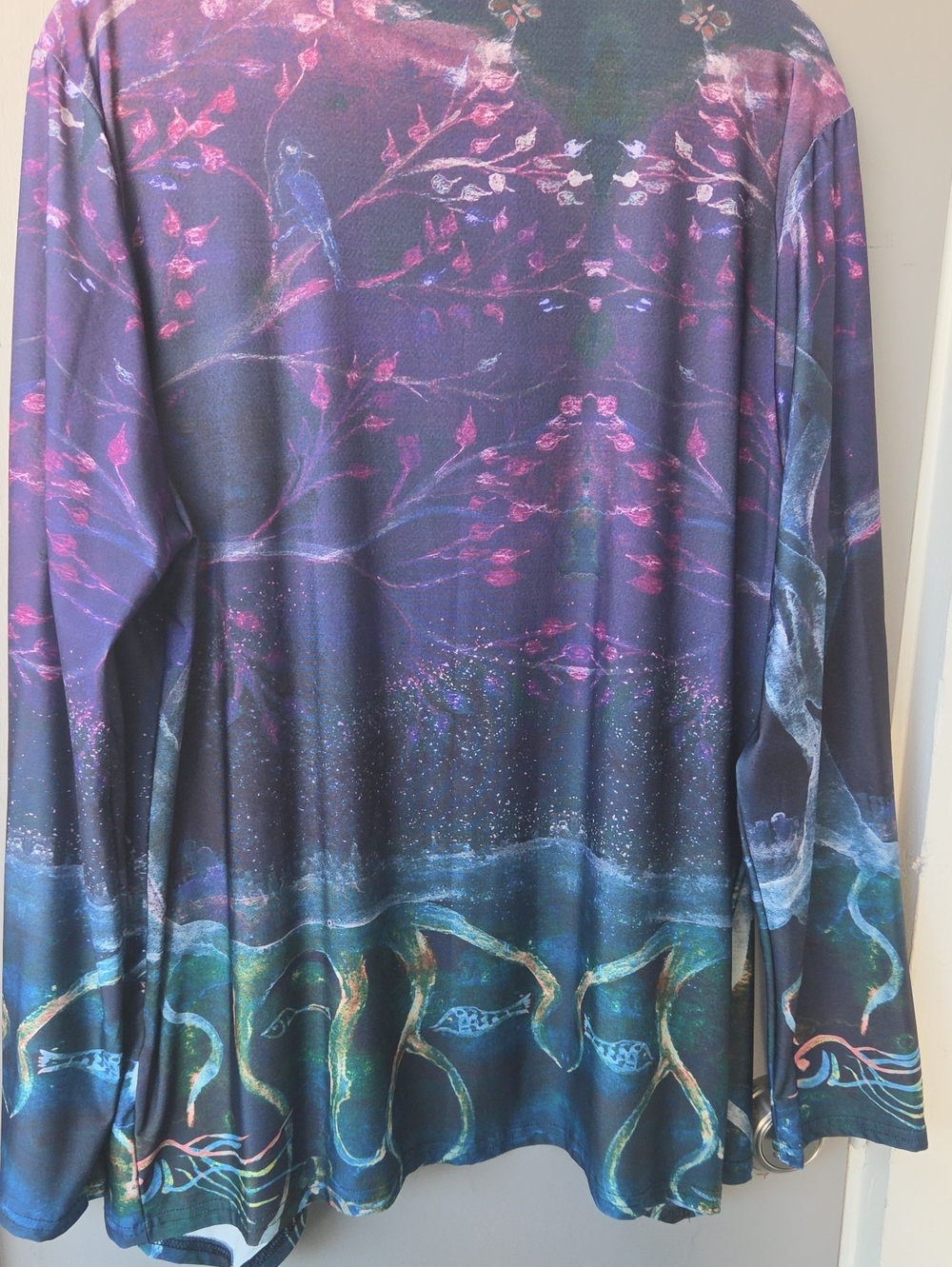 Open Front Draped Cardigan in Purple & Navy - Picture 5 of 5
